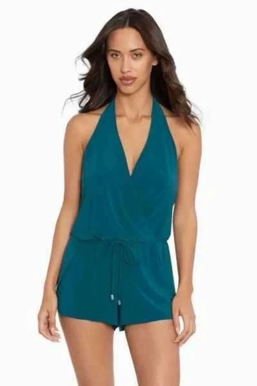 New Magicsuit Solids Bianca Solid Swim Romper  Swimsuit -Palm, 16, $186